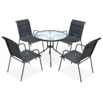 Set mobilier de exterior, 5 piese, negru, oțel GartenMobel Dekor