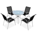 Set mobilier de exterior, 5 piese, negru, oțel GartenMobel Dekor