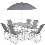 Set mobilier de exterior, 8 piese, gri, oțel și textilenă GartenMobel Dekor