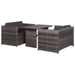 Set mobilier bistro cu perne, 3 piese, gri, poliratan   GartenMobel Dekor