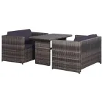 Set mobilier bistro cu perne, 3 piese, gri, poliratan   GartenMobel Dekor