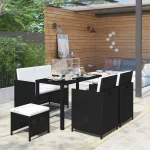 Set mobilier de exterior cu perne, 6 piese, negru, poliratan GartenMobel Dekor