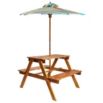 Masă picnic pentru copii cu umbrelă, 79x90x60 cm, lemn acacia GartenMobel Dekor