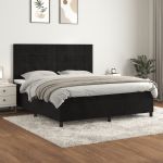 Pat box spring cu saltea, negru, 160x200 cm, catifea GartenMobel Dekor