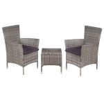 Set mobilier bistro, 3 piese, gri, poliratan GartenMobel Dekor