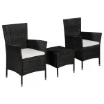 Set mobilier bistro, 3 piese, negru, poliratan GartenMobel Dekor