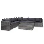 Set mobilier de grădină cu perne, 8 piese, gri, poliratan  GartenMobel Dekor