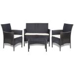 Set mobilier de grădină cu perne, 4 piese, negru, poliratan GartenMobel Dekor