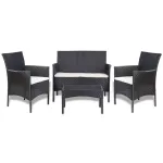 Set mobilier de grădină cu perne, 4 piese, negru, poliratan GartenMobel Dekor
