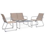 Set mobilier de grădină, 4 piese, gri taupe, oțel și textil GartenMobel Dekor