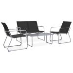 Set mobilier de grădină, 4 piese, negru, oțel și textil GartenMobel Dekor