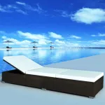 Șezlong de plajă cu pernă, maro, poliratan GartenMobel Dekor