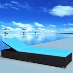 Șezlong de plajă cu pernă, negru, poliratan GartenMobel Dekor