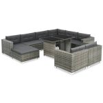 Set mobilier de grădină cu perne, 10 piese, gri, poliratan GartenMobel Dekor