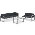 Set mobilier de grădină cu perne 3 piese negru aluminiu    GartenMobel Dekor
