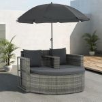 Canapea de grădină cu 2 locuri cu perne & umbrelă gri poliratan GartenMobel Dekor