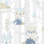 Noordwand Tapet „Mondo baby Forest Animals”, alb și albastru GartenMobel Dekor