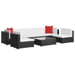 Set mobilier de grădină cu perne, 7 piese, negru, poliratan GartenMobel Dekor