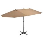 Umbrelă soare exterior cu stâlp aluminiu gri taupe 460x270 cm GartenMobel Dekor