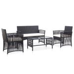 Set mobilier de grădină cu perne, 4 piese, negru, poliratan GartenMobel Dekor