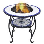 Masă cu vatră de foc, mozaic albastru și alb, 68 cm, ceramică GartenMobel Dekor