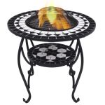 Masă cu vatră de foc, mozaic negru și alb, 68 cm, ceramică GartenMobel Dekor