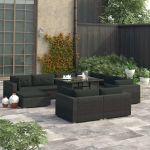 Set mobilier de grădină cu perne, 10 piese, negru, poliratan GartenMobel Dekor