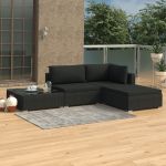 Set mobilier de grădină cu perne, 4 piese, negru, poliratan GartenMobel Dekor