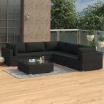 Set mobilier de grădină cu perne, 6 piese, negru, poliratan GartenMobel Dekor