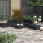 Set mobilier de grădină cu perne, 8 piese, negru, poliratan GartenMobel Dekor