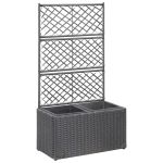 Strat înălțat spalier 2 ghivece negru 58x30x107 cm poliratan GartenMobel Dekor