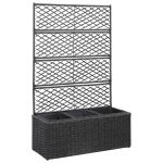 Strat înălțat spalier 3 ghivece negru 83x30x130 cm poliratan GartenMobel Dekor