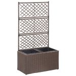 Strat înălțat spalier cu 2 ghivece maro 58x30x107 cm poliratan GartenMobel Dekor