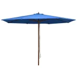 Umbrelă de soare de exterior, stâlp din lemn, albastru, 350 cm GartenMobel Dekor