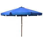 Umbrelă de soare de exterior, stâlp lemn, azuriu, 330 cm GartenMobel Dekor