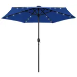Umbrelă de soare, LED-uri și stâlp aluminiu, azur, 270 cm GartenMobel Dekor
