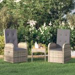 Scaune de grădină rabatabile cu perne, 2 buc., gri, poliratan GartenMobel Dekor