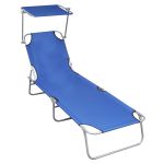 Șezlong pliabil cu copertină, albastru, aluminiu GartenMobel Dekor