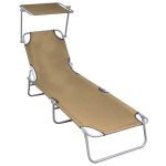 Șezlong pliabil cu copertină, gri taupe, aluminiu GartenMobel Dekor