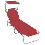 Șezlong pliabil cu copertină, roșu, aluminiu GartenMobel Dekor