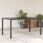 Masă grădină cu blat din sticlă, negru, 150x90x75 cm, poliratan GartenMobel Dekor