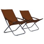 Scaune de plajă pliante, 2 buc., maro, material textil GartenMobel Dekor