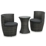 Set mobilier de bistro cu perne, 3 piese, gri, poliratan GartenMobel Dekor