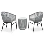 Set mobilier de bistro cu perne, 3 piese, gri, ratan PE GartenMobel Dekor
