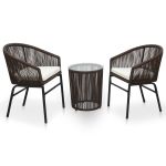Set mobilier de bistro cu perne, 3 piese, maro, ratan PE   GartenMobel Dekor