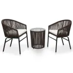 Set mobilier de bistro cu perne, 3 piese, maro, ratan PE   GartenMobel Dekor