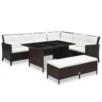 Set mobilier de grădină cu perne, 3 piese, maro, poliratan GartenMobel Dekor