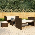 Set mobilier de grădină cu perne, 5 piese, maro, poliratan GartenMobel Dekor