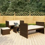 Set mobilier de grădină cu perne, 5 piese, maro, poliratan GartenMobel Dekor