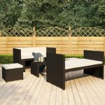 Set mobilier de grădină cu perne, 5 piese, negru, poliratan GartenMobel Dekor